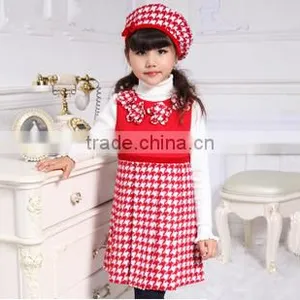 2015 Kid Apparel Houndstooth Pleated Winter Kid Dress Kid Clothing for Cute Girl thumbnail-1