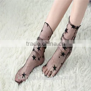 WS-24 Sexy Breathable Silk Heap Heap Soft Elasticity Black Fishnet Lace Flower Mesh Ankle Fashion Socks Summer Style thumbnail-1