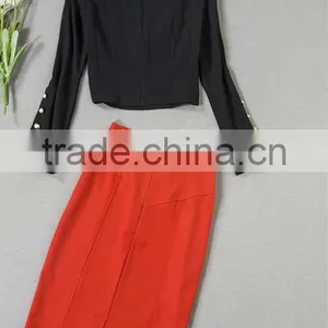 Wholesale Women Dress New Arrival Crop Top High Waisted Skirt 2 Piece Set Women Sexy Runway Top and Skirt Set Long Sleeves thumbnail-3