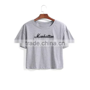 China Supplier Ladies T-shirt Short Sleeve Pure Color Grey Turtle Neck Tee for Ladies thumbnail-1
