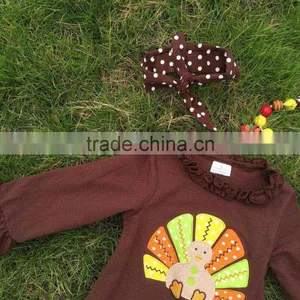 2T-7 New Baby Girls Thanks Giving Pant Outfits Turkey Boutique Outfits Matching Hair Bows and Chunky Necklace Set thumbnail-2