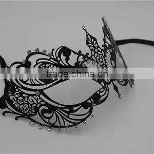 Glossy Metal Black Mask Diamante Rhinestones Italy Costume Masquerade Halloween thumbnail-1
