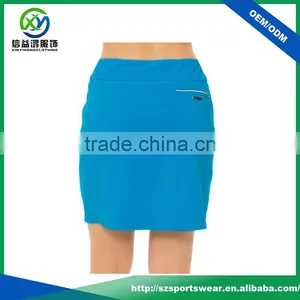 High Quality Blue Color Zip Pockets Stretchy WaistBand A-line Style Lady Golf Short Skirt thumbnail-3