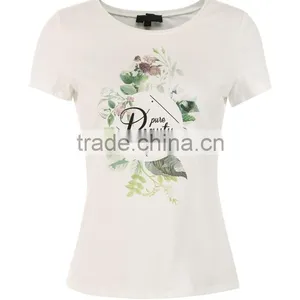 Girls 95% Cotton 5%spandex Skinny Short Sleeve Flower Printing White Tee thumbnail-2