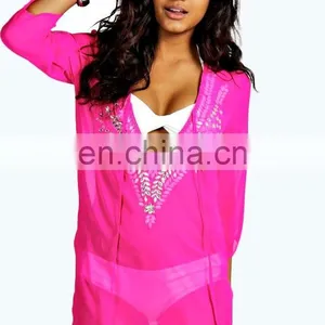 EMBELLISHED DETAIL KAFTAN PONCHO KAFTAN Slim Embroidered Poncho/ Short Kaftan For Women Summer Wear thumbnail-4