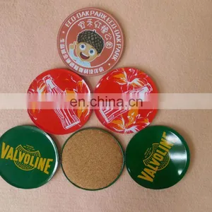 Custom Printing Logo Round Tin Coaster With Cork Back thumbnail-2