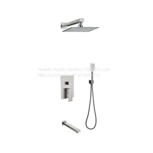 Stainless Steel 304 Bathroom Hot Cold Mixer Rainfall Head Diverter System in Wall Mounted Concealed Shower Set thumbnail-1