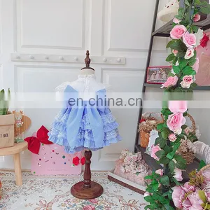Summer Spain Girls Blue Sweet Princess Dress Puff Sleeve Dress Kids Dresses for Girls Kids Party Wedding Quality Dress Panty thumbnail-3