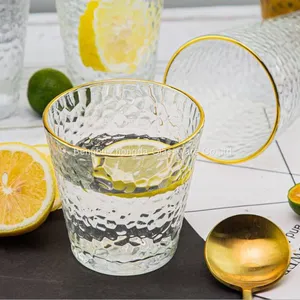 Factory Wholesale Japanese Hammer Pattern Nordic Style Drinkware Tea Coffee Mugs Tumblers Glass Tumbler Cup With Gold Rim thumbnail-3
