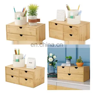 Home Office Workspace Bamboo Desktop Document & File Holder Cabinet Bathroom Counter Organizer With Drawers thumbnail-4