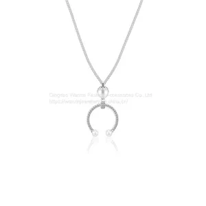 S925 Sterling Silver Crescent Pearl Pendant Necklace thumbnail-2