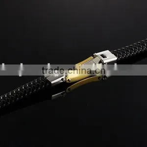2016 Trendy Genuine Leather Bracelets 316L Stainless Steel Man Bracelet Paypal Accept thumbnail-6