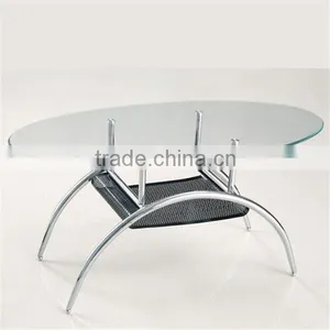 Glass Top Stainless Steel Base Table Oval Top Coffee Table thumbnail-1