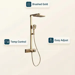 AT-S33 SUS304 Stainless Steel Wall Mounted Shower System With Rain Shower Hand Shower and Bottom Spout for Hotel Project thumbnail-3