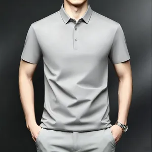 Ice Silk Short Sleeved Polo Shirt for Men, Summer Plus Size Elastic no Iron T-shirt, Men's Fat Loose Casual Top thumbnail-4