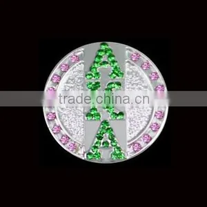 Greece Letter Sorority Jewelry Alpha K Alpha AKA Green Crystal Pink Pendant Necklace Jewelry thumbnail-1