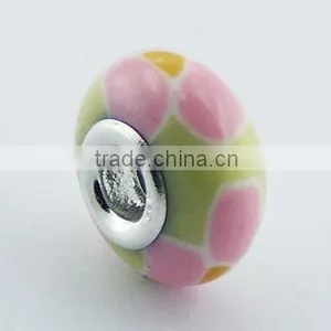 Soft Colored Fimo Bead Sterling Silver Core Pink On Yellow thumbnail-1