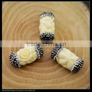 LFD-0043B Wholesale Shell Beads Engraved Flowers White Round Tube Connector Paved Crystal Rhinestone Spacer Beads Jewelry thumbnail-1