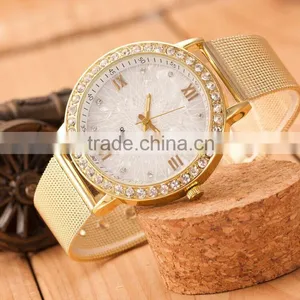 Net Belt New Design Woman's Quartz Watch Fashion Gold Rhinestone Woman Watches Stainless Steel High Quality Women's Watch SB1206 thumbnail-2