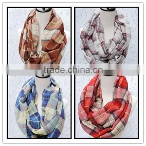 2014 Grid Many Colors Infinity Scarve l. Holiday Scarf. Valentine Scarf. CREAM and Colorful Scarf at Stock thumbnail-1