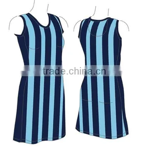 Yellow and Blue Stripe Netball Dress Design Wholesale thumbnail-3