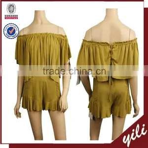 2016 S/S off Shoulder Tops and Short Pants Rayon Fabric Women Custom Suit thumbnail-1
