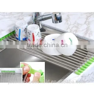 2016 Roll Up Silicone Handy Drainer Commercial Stainless Steel Dish Rack thumbnail-2
