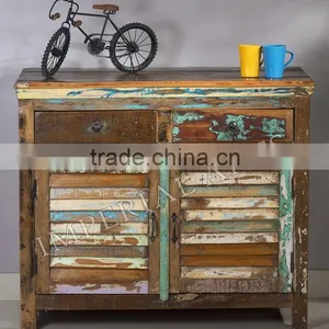 INDIAN RECYCLE WOOD 1 DOUBLE DOOR 2 DRAWER SIDE BOARD thumbnail-1