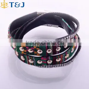 Mix Color 2016 New Design Punk Leather Bracelet Rivet Multilayer Crystal Unisex Bangle Bracelet/ thumbnail-1