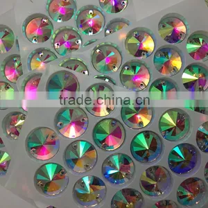 Nice Small Box Packing 14mm Revoli Round Shape Crystal AB Sew on Crystal Stone With Hole for Designing Clothing thumbnail-4