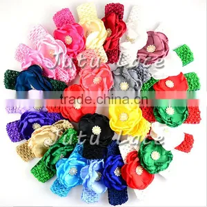 Red Green White Christmas DIY Kit Party Headband Kit -layer Satin Flower With Rhinestone Plus Crochet Elastic Headband thumbnail-1