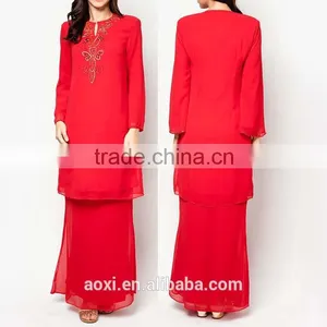 Red 100% Polyester Embroidered Beaded Elegant Women Muslim Dress thumbnail-1