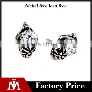 Hiphop Mens Castings Silver Jewelry Diamond Stainless Steel Skull Earrings thumbnail-1