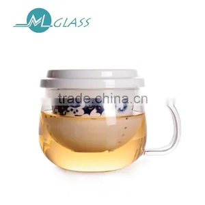 Wholesale 300ml Glass Tea Cup With Strainer With Lid High Borosilicate Glassware N6392 thumbnail-1