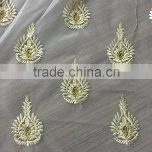 Zari Embroidery Thread Motif on Net Fabric thumbnail-1