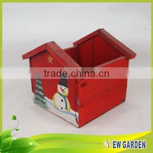 Outdoor Decorative Wooden House Shape Printing Snowman Flower Pot thumbnail-3