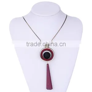 Chunky Bead Ball Wood Hoop Gold Hoop Rubber Strip Pendant Necklace Long Geometric Necklace thumbnail-5