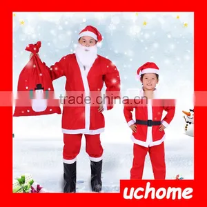 UCHOME 5 In 1 Red Men Santa Claus Costumes Christmas Clothes Male Cosplay Xmas Suit With Belt Beard Hat Pants thumbnail-4