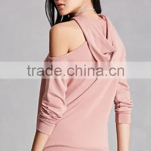 Super Soft High Quality Flench Terry Knit Hoodies Sexy New Fashion One Shoulder Design Solid Blank Oversized Hoodie With Pocket thumbnail-4