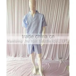 95% Cotton 4 Solid Colors Man and Women Short Sleeve Pyjamas Soft Sweat Steaming Clothes Spring and Summer Waffle Sleepwear thumbnail-2