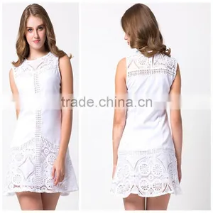 Fashion Sleeveless Short White Summer Women Lace Dress thumbnail-1