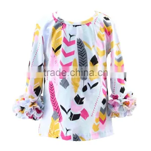 2017 Summer New Design Print Pattterns Wholesale Cotton Knit Ruffle Baby Girls Cheap Boutique Kids Clothes thumbnail-2