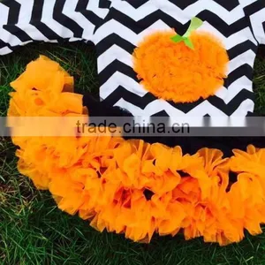 Girls Halloween Tutu Romper Girls Pumpkin Tutu Romper Newborn Chevron Romper With Necklace and Headband thumbnail-2