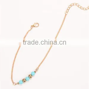 Gold Tone Turquoise Blue Beads Simple Anklet Foot Chain thumbnail-3