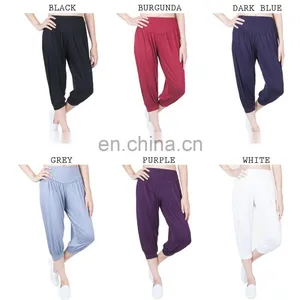 Women's Solid Capri Yoga Pants Rayon Spandex Harem Palazzo Trousers thumbnail-2