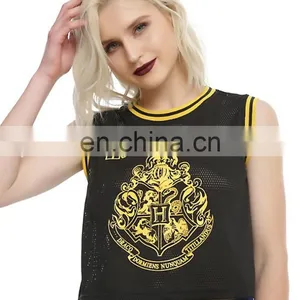 Healy 2017 Fashion Lady Clothing Lastest Summer Short Embroidery Logo Black Breathable Mesh Gym Crop Top thumbnail-2