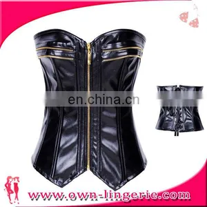 PU Leather Corset Steampunk Corset Women Front Zipper Black Corset thumbnail-1