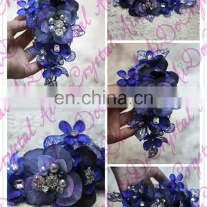 Aidocrystal Deep Blue Luxury Lucency Lace Hair Trim Piece Rhinestone Hair Clip Bridal Fascinators thumbnail-4