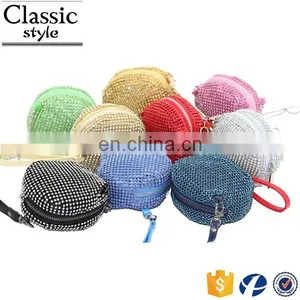 CR More Than 80% Customer Repeat Order Shining Diamond Surface Long Chain Round Shaped Black Zipper New Fashion Mini Coin Purse thumbnail-3