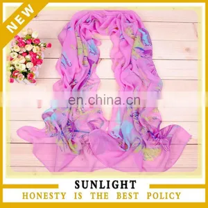 Wholesale Hot Sale Lady Fashion Printed Chiffon Scarf thumbnail-1